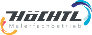 Logo des Höchtl Malerfachbetriebs mit schwarzem Text und farbigen Farbschwüngen auf weißem Hintergrund