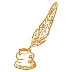 Una pluma está sentada en un frasco de tinta.