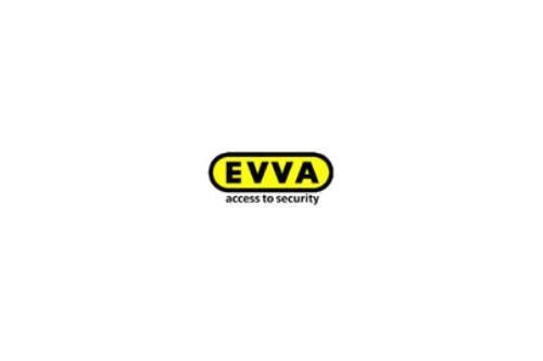 EVVA-Logo auf weißem Hintergrund mit dem Slogan „Zugang zu Sicherheit“