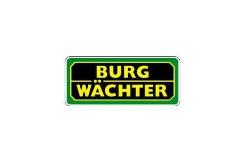 Burg Wächter-Logo in Gelb auf schwarzem Rechteck mit grünem Rand