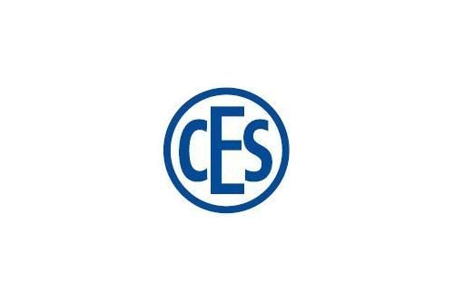 Blaues CES-Logo im Kreis auf weißem Hintergrund