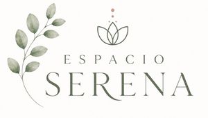 Logotipo con hojas verdes y loto sobre las palabras “ESPACIO SERENA” sobre un fondo blanco.