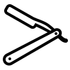 Un icono en blanco y negro de una navaja sobre un fondo blanco.