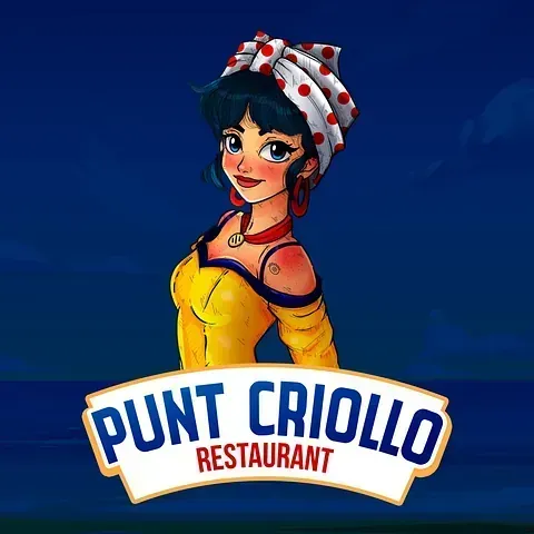 El logotipo del restaurante Punt Criollo muestra a una mujer con un pañuelo en la cabeza.