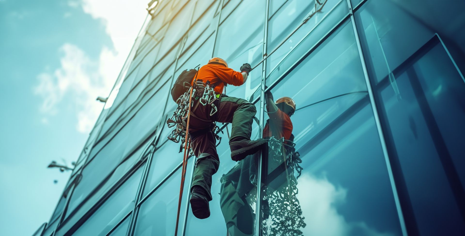 Cordiste qui longe une vitre