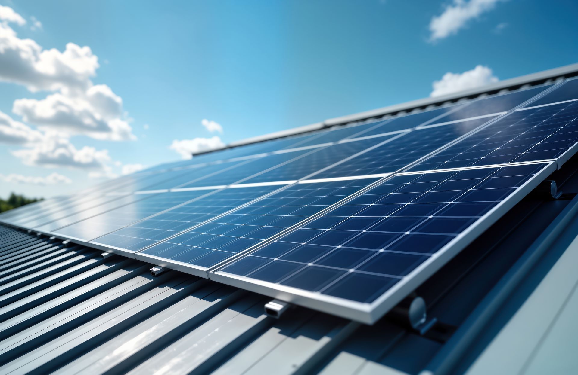 Des panneaux photovoltaïques sur un toit en zinc.