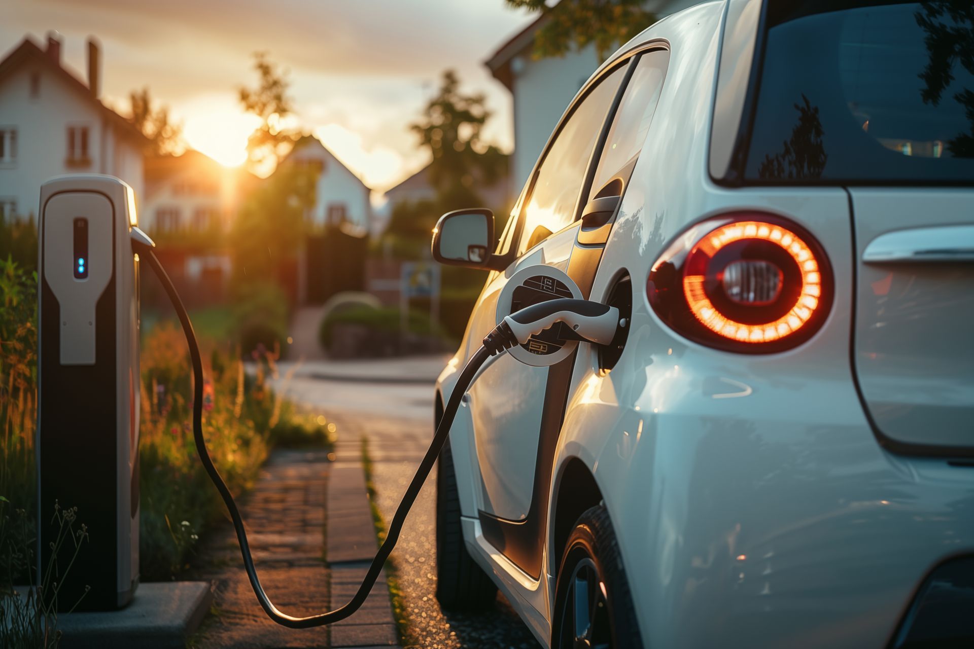 Une voiture électrique avec le feu arrière allumé.