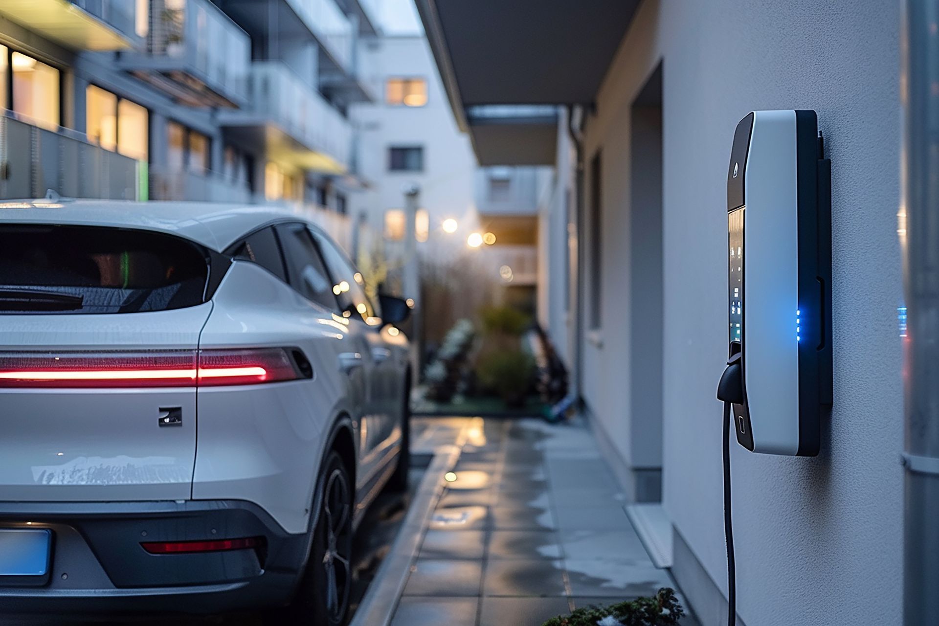 Une borne de recharge avec une lumière verte.