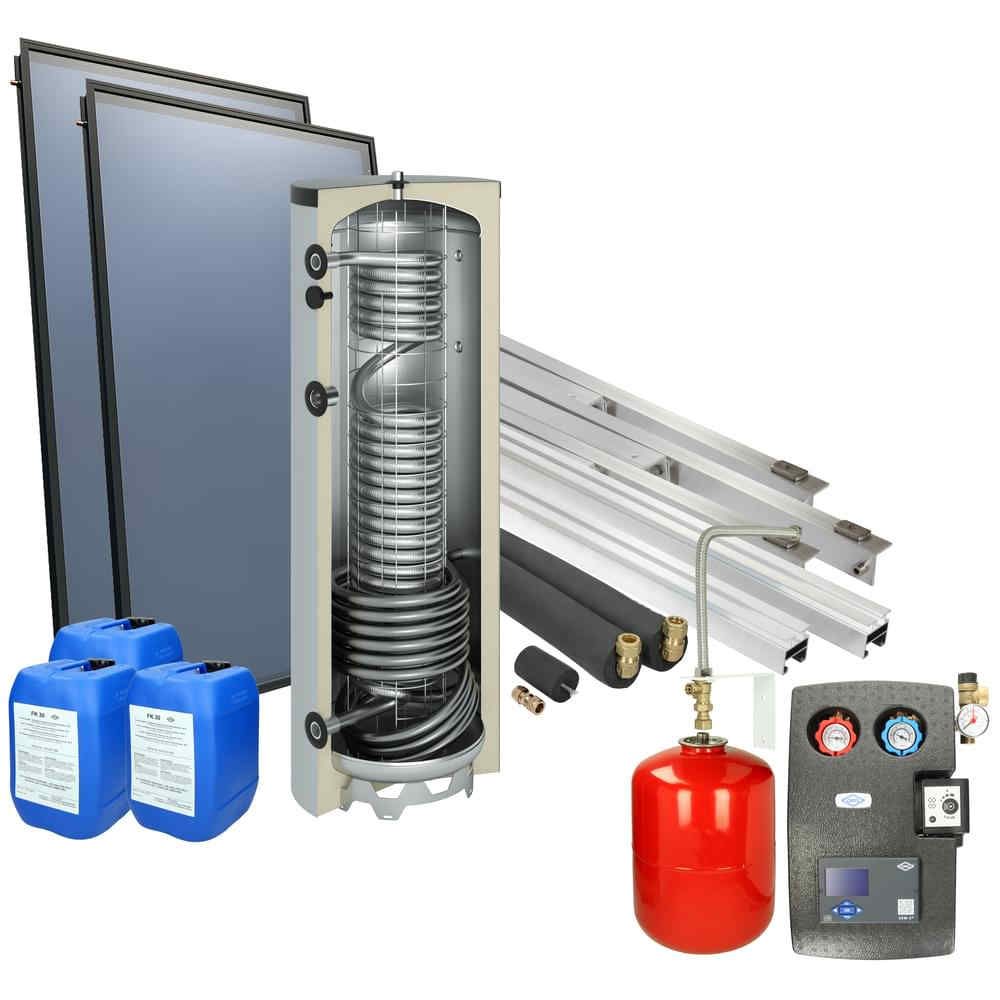 Installation de chauffe-eau solaire sur le toit avec un coucher de soleil.