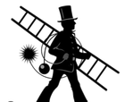 Accueil Logo de l'entreprise avec un ramoneur en silhouette, transportant une échelle et des outils