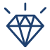 Icône de diamant bleu avec des lignes scintillantes sur fond blanc
