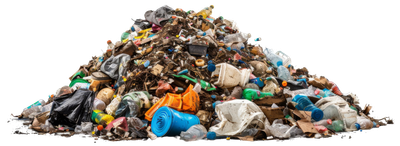 Un tas d'ordures et de déchets sur fond blanc.
