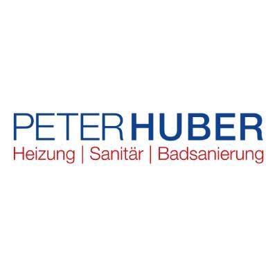 Logo f&uuml;r Peter Huber, ein Unternehmen f&uuml;r Heizungs-, Sanit&auml;r- und Badezimmersanierung; Text in Blau und Rot.