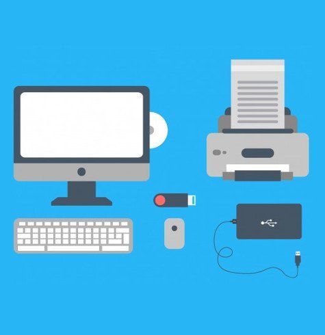 Illustration d'un ordinateur et d'une imprimante