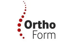Das Ortho Form-Logo zeigt eine gebogene Wirbelsäule aus roten Punkten neben dem schwarzen Text „Ortho Form“.