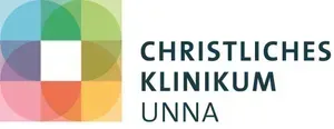 Logo für das Christliche Klinikum Unna mit einem Quadrat aus sich überlappenden farbigen Kreisen neben dem Namen der Klinik.