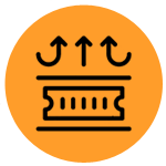 Un círculo naranja con tres flechas apuntando hacia arriba y hacia abajo.