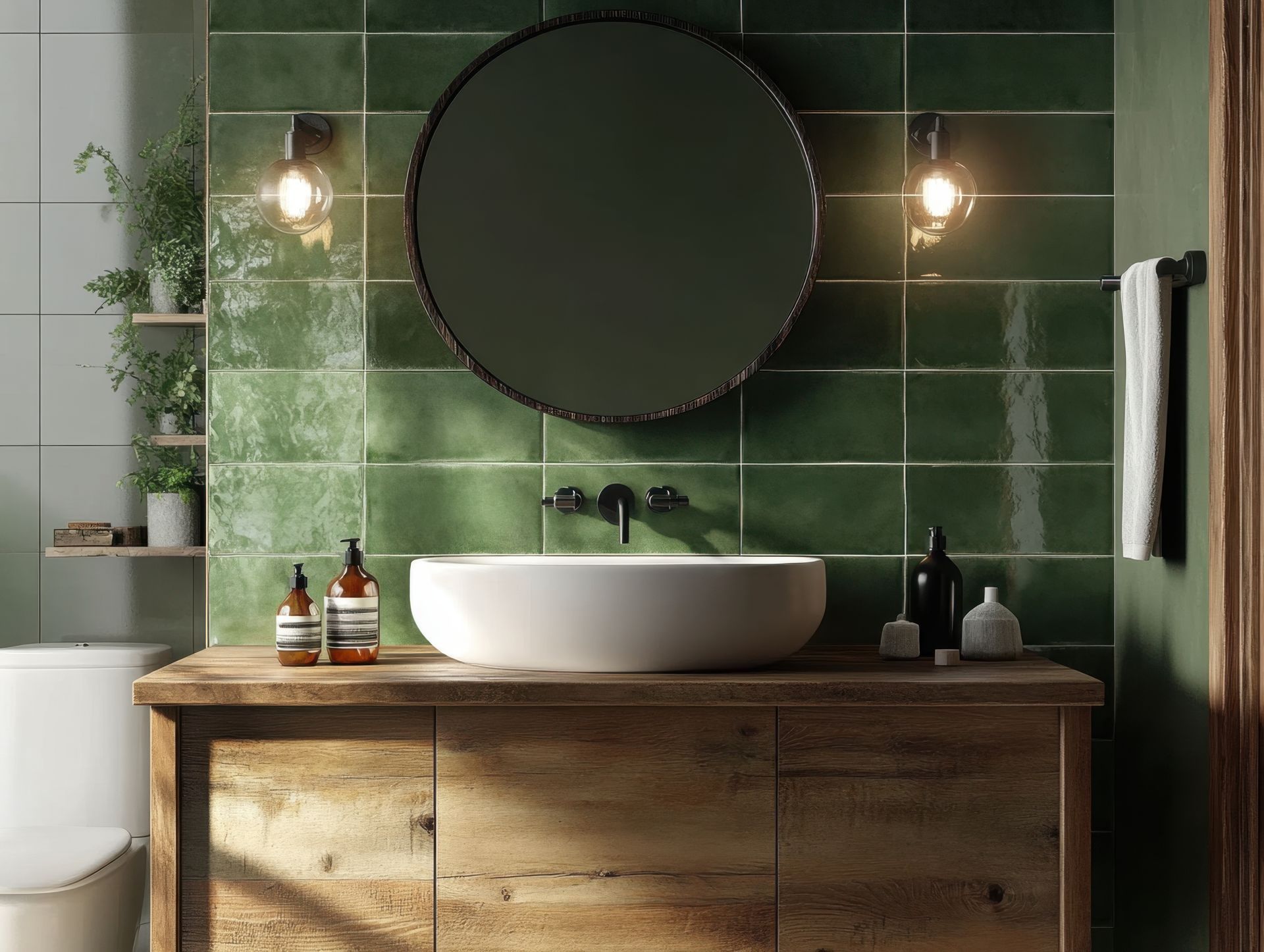 Une salle de bains verte