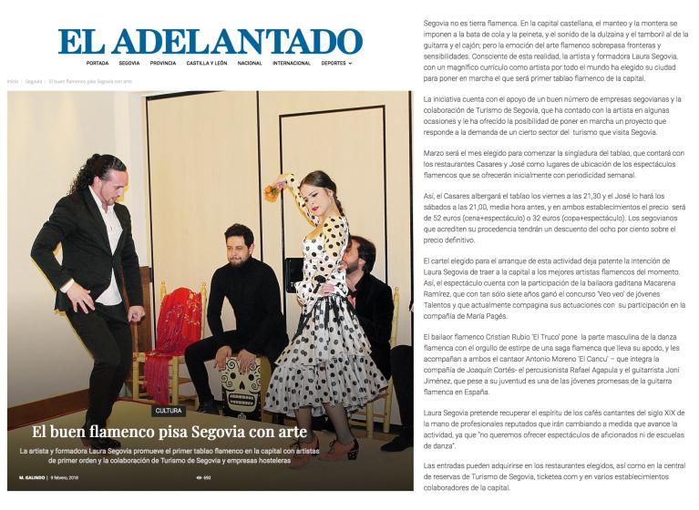 Un grupo de personas baila flamenco delante de un periódico.