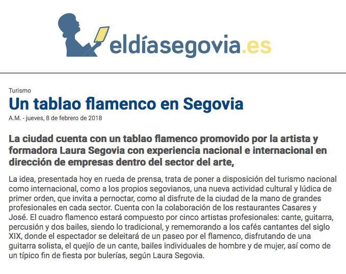 A newspaper article titled un tablao flamenco en segovia