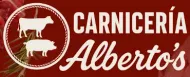 Logotipo para Carnicer&iacute;a Alberto's, una carnicer&iacute;a, que presenta un &iacute;cono de una vaca y un cerdo dentro de un c&iacute;rculo.