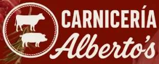 Logotipo para Carnicer&iacute;a Alberto's, una carnicer&iacute;a, que presenta un &iacute;cono de una vaca y un cerdo dentro de un c&iacute;rculo.