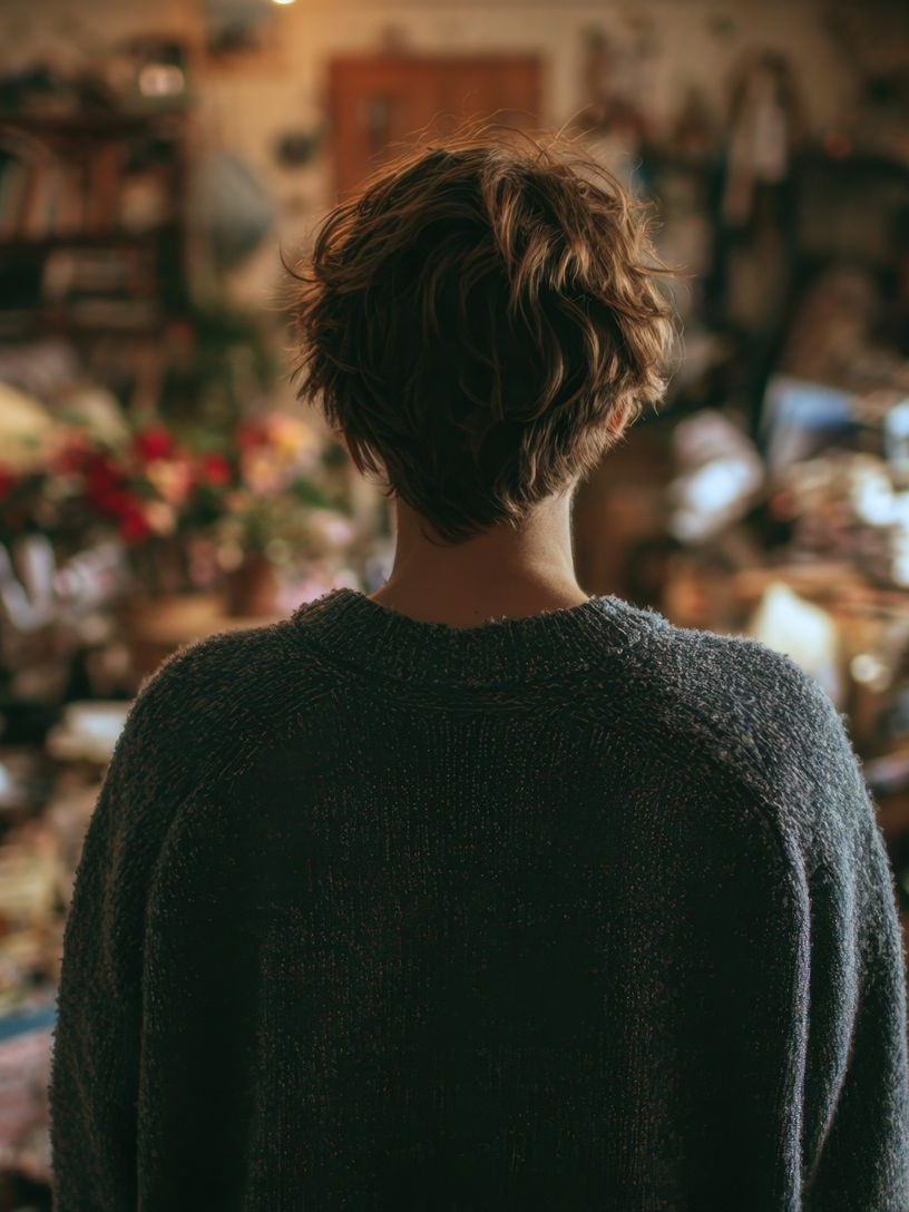 Une personne face à une pièce trés encombrée