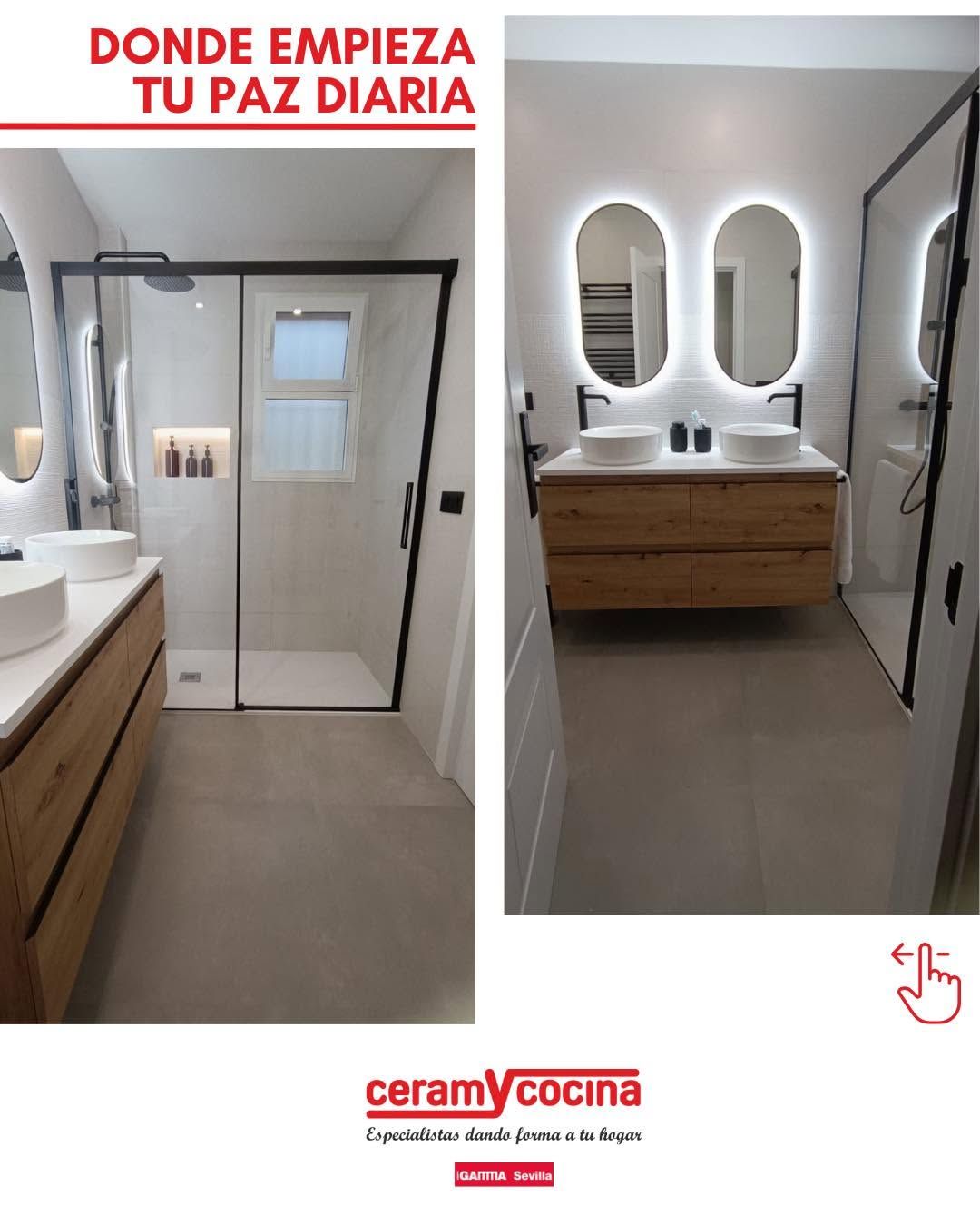 Mueble de baño moderno con lavabo redondo blanco, grifo 