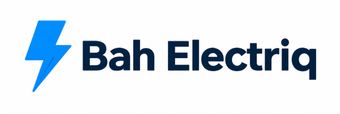Bah Electriq, logotipo con un icono de rayo azul y texto azul oscuro sobre fondo blanco