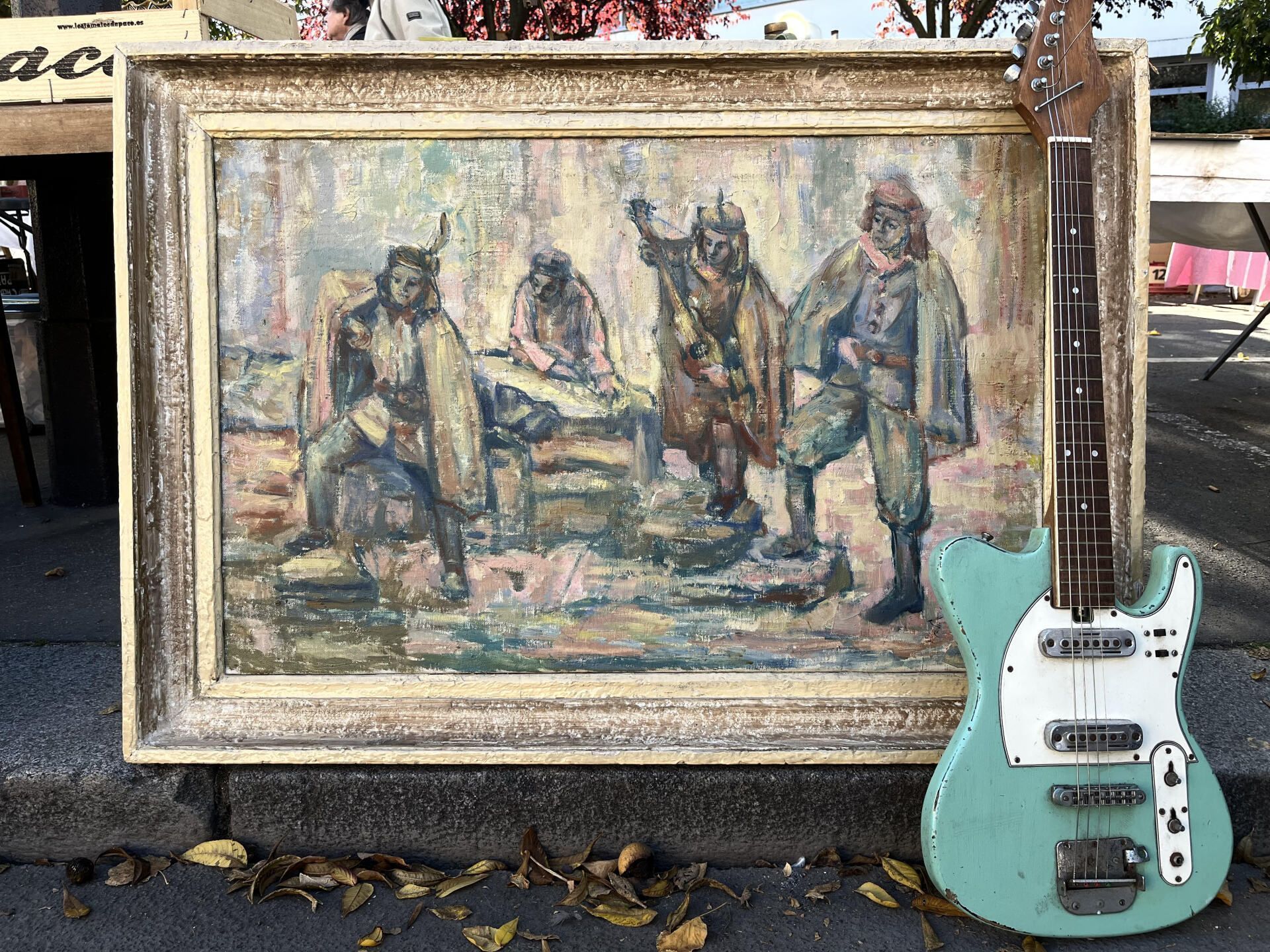 Les troubadours, Huile sur toile / Guitare éléctrique vintage