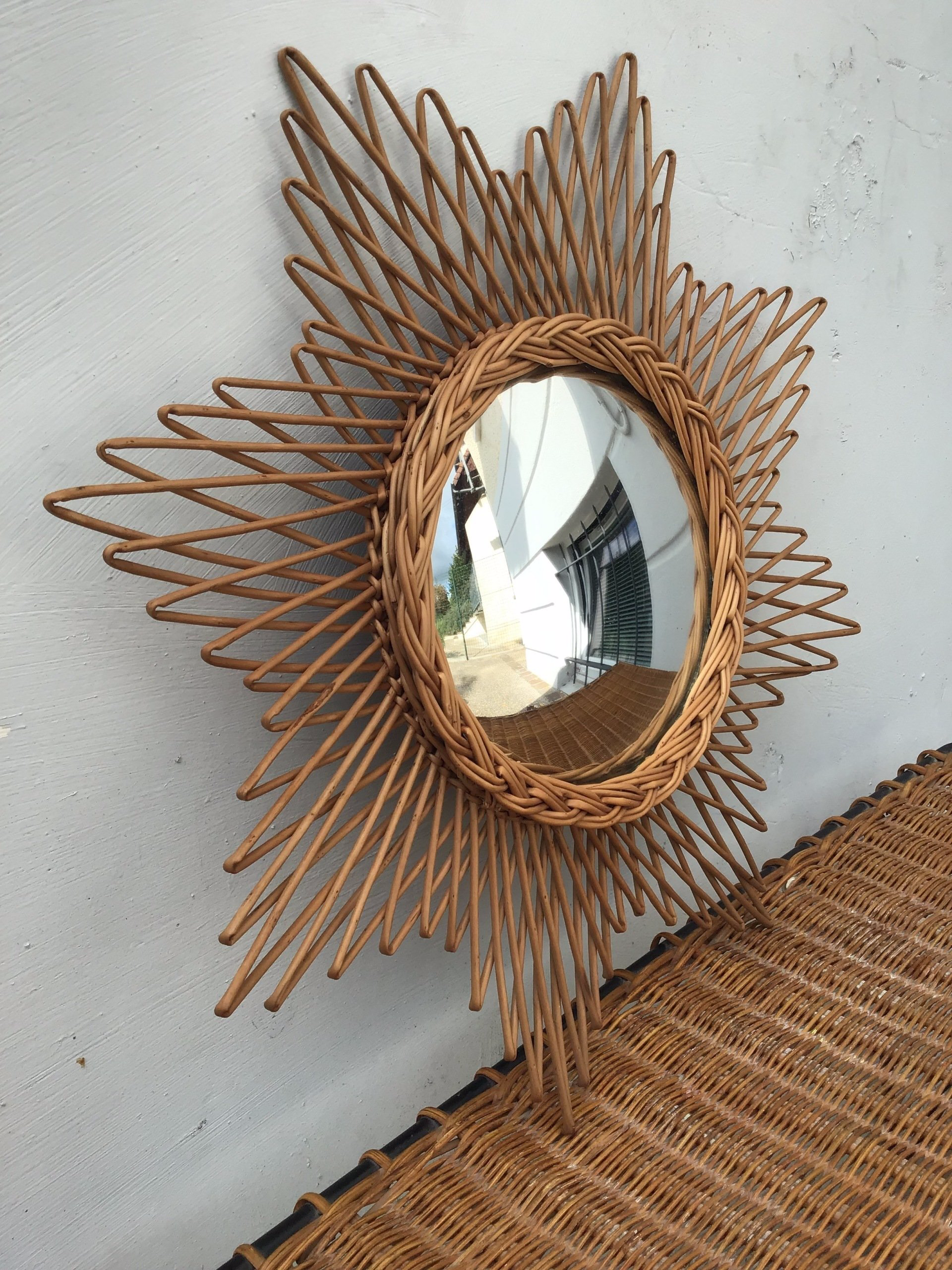 Miroir rotin ,bois doré ,bombé