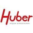 Un logotipo rojo y blanco de Huber sobre un fondo blanco.