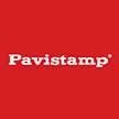 El logotipo de pavistamp está sobre un fondo rojo.