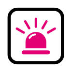 Eine rote Glocke mit aus ihr kommenden Wellen auf einem weißen Hintergrund.