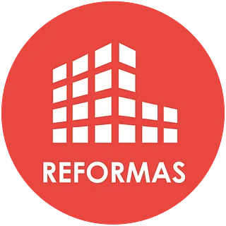 Logotipo circular rojo con icono de edificio blanco y la palabra “REFORMAS” debajo.