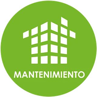 Logo verde circular con edificio blanco y texto “MANTENIMIENTO”
