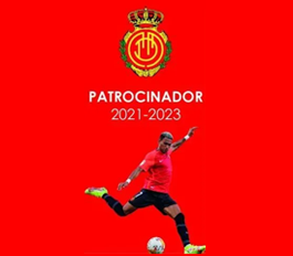 Gráfico rojo del patrocinador con un jugador de fútbol