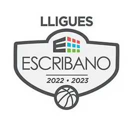 Logotipo de la liga de baloncesto Llibreries Escribano 2022-2023 con icono de edificio multicolor