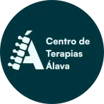 Logotipo de círculo verde azulado oscuro: Lomo blanco y forma de "A", texto "Centro de Terapias Álava".