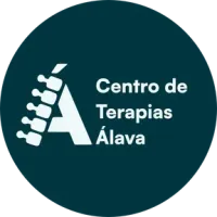 Logotipo de círculo verde azulado oscuro: Lomo blanco y forma de "A", texto "Centro de Terapias Álava".