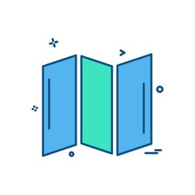 Un icono azul y verde de tres puertas sobre un fondo blanco.