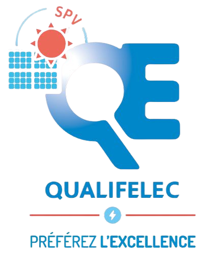 Un logo bleu et blanc sur lequel est écrit « Qualifielec »