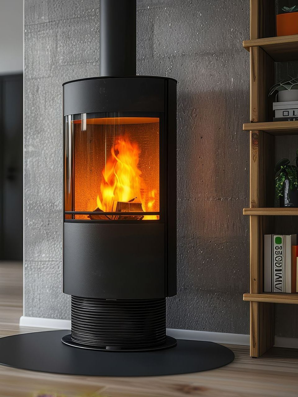 Poêle à bois moderne avec flammes