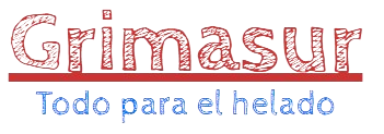 Logotipo de Grimasur con el lema «Todo para el helado» en rojo y azul.