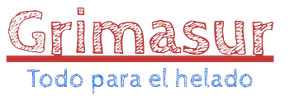 Logotipo de Grimasur con el lema &laquo;Todo para el helado&raquo; en rojo y azul.