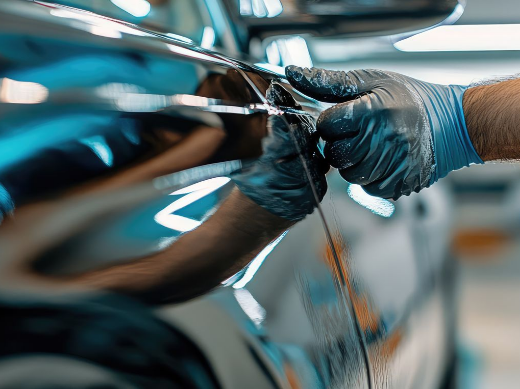 Main qui répare une carrosserie