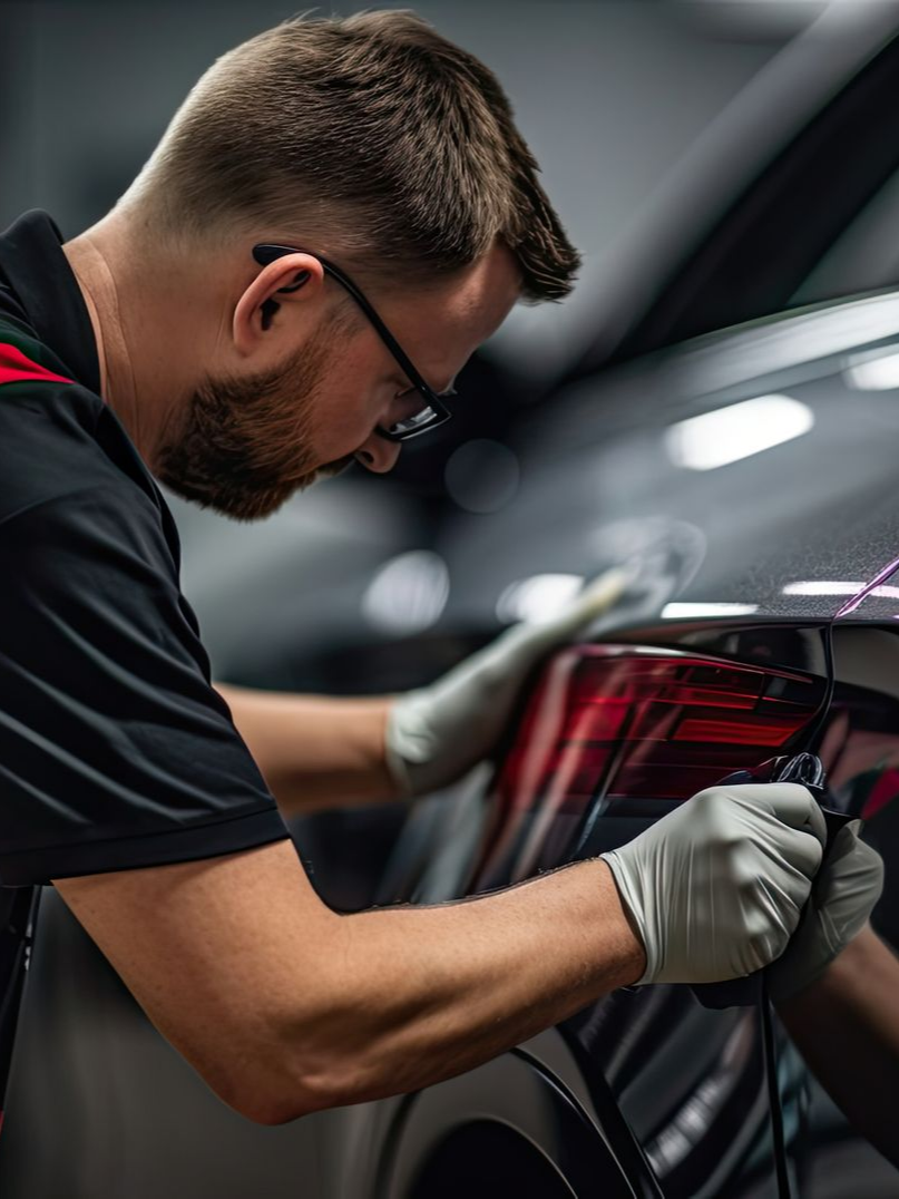Carrossier en train d'effectuer une réparation sur une voiture
