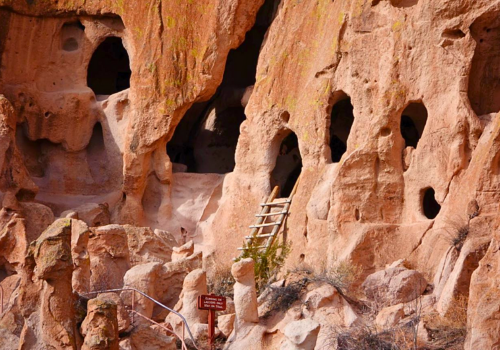 Natural rock formations in Bandelier National Monument park.