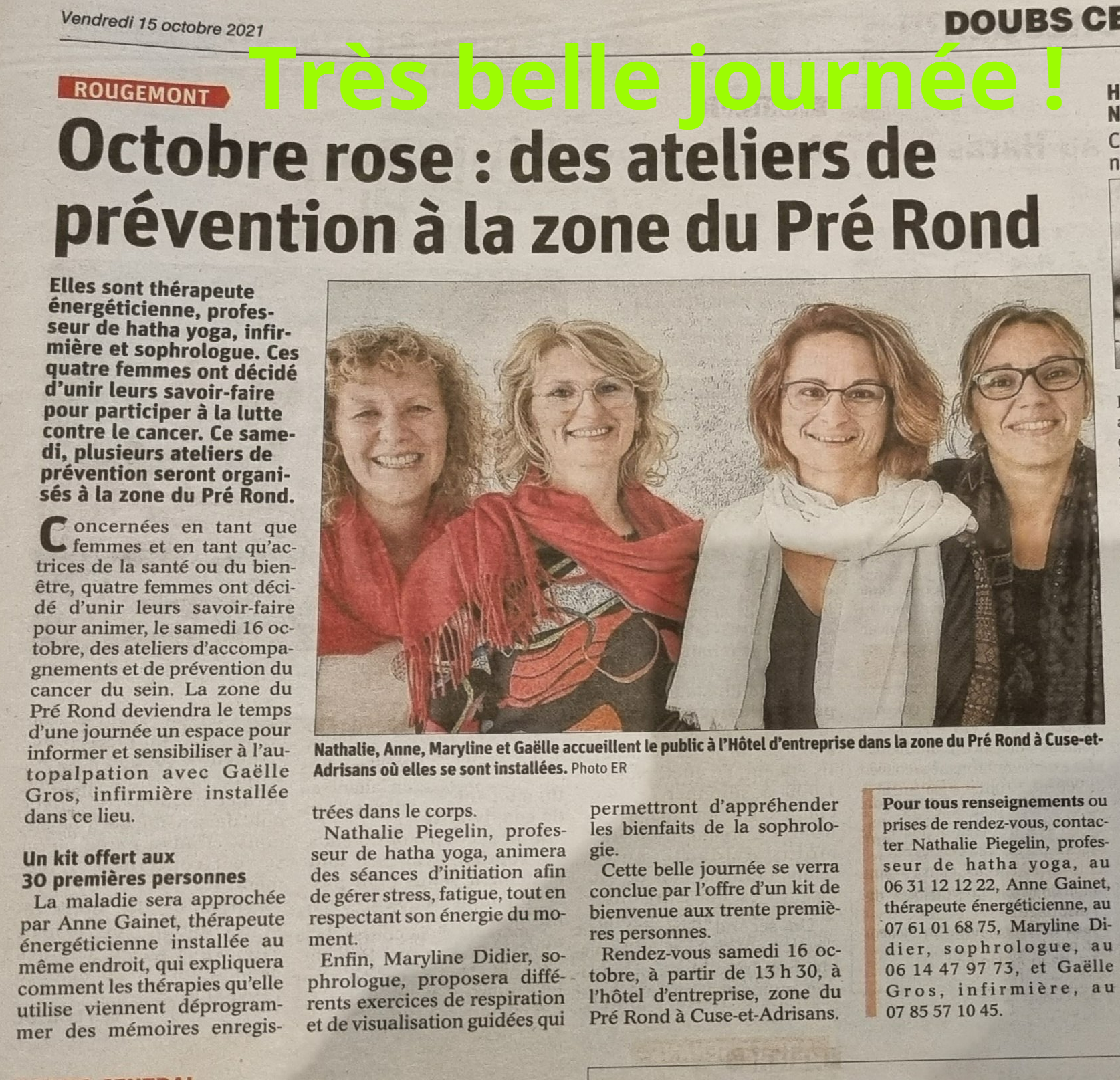 Article de journal pour Octobre rose