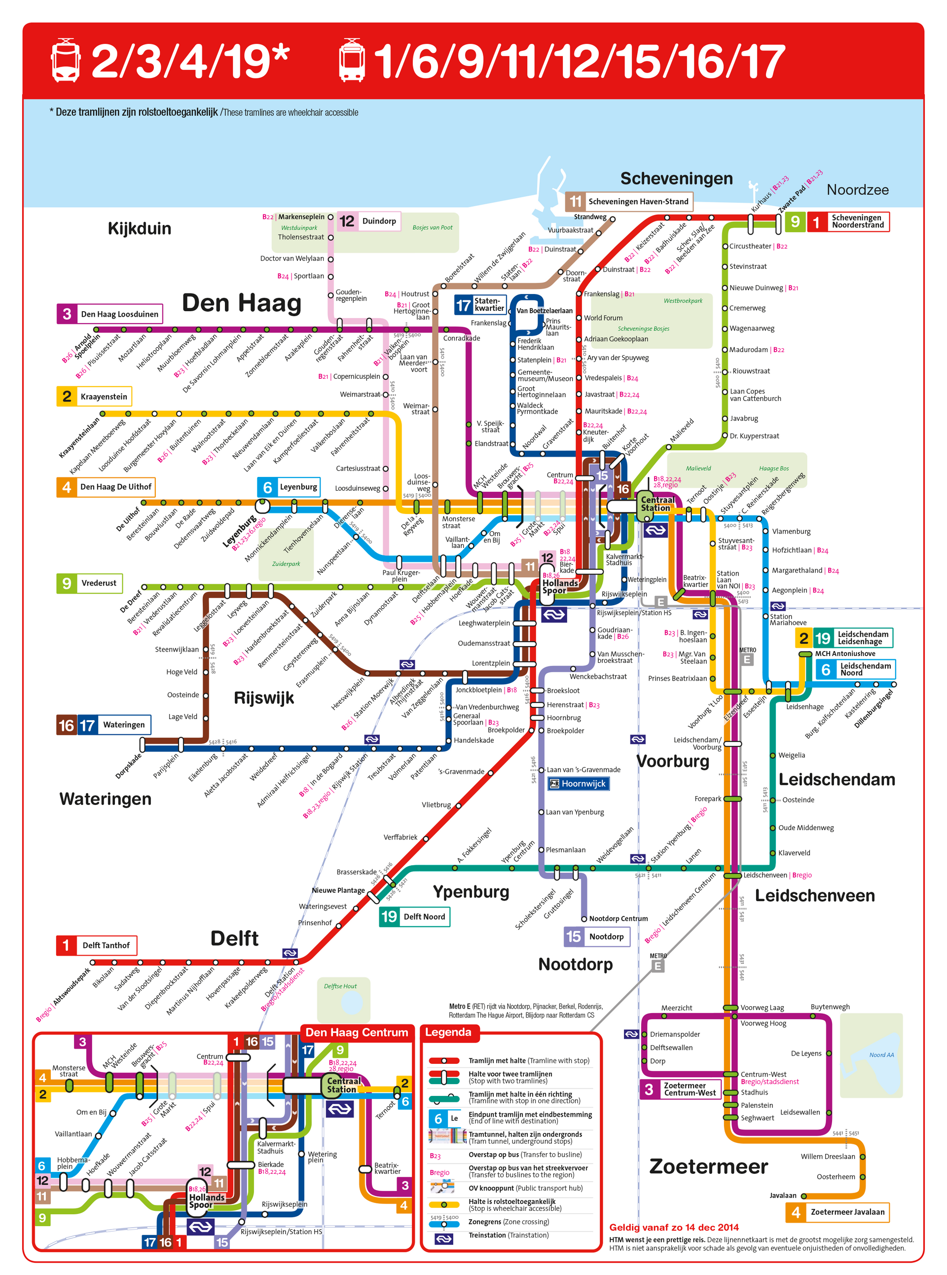 Een kleurgecodeerde metrokaart met routes, stationsnamen en overstappunten op een witte achtergrond.